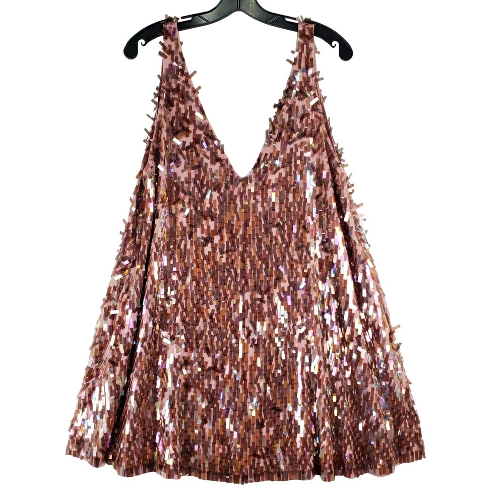 Free People Waterfall Sequin Dress Mini Dress Womens S Pink Rose Gold Glam Party